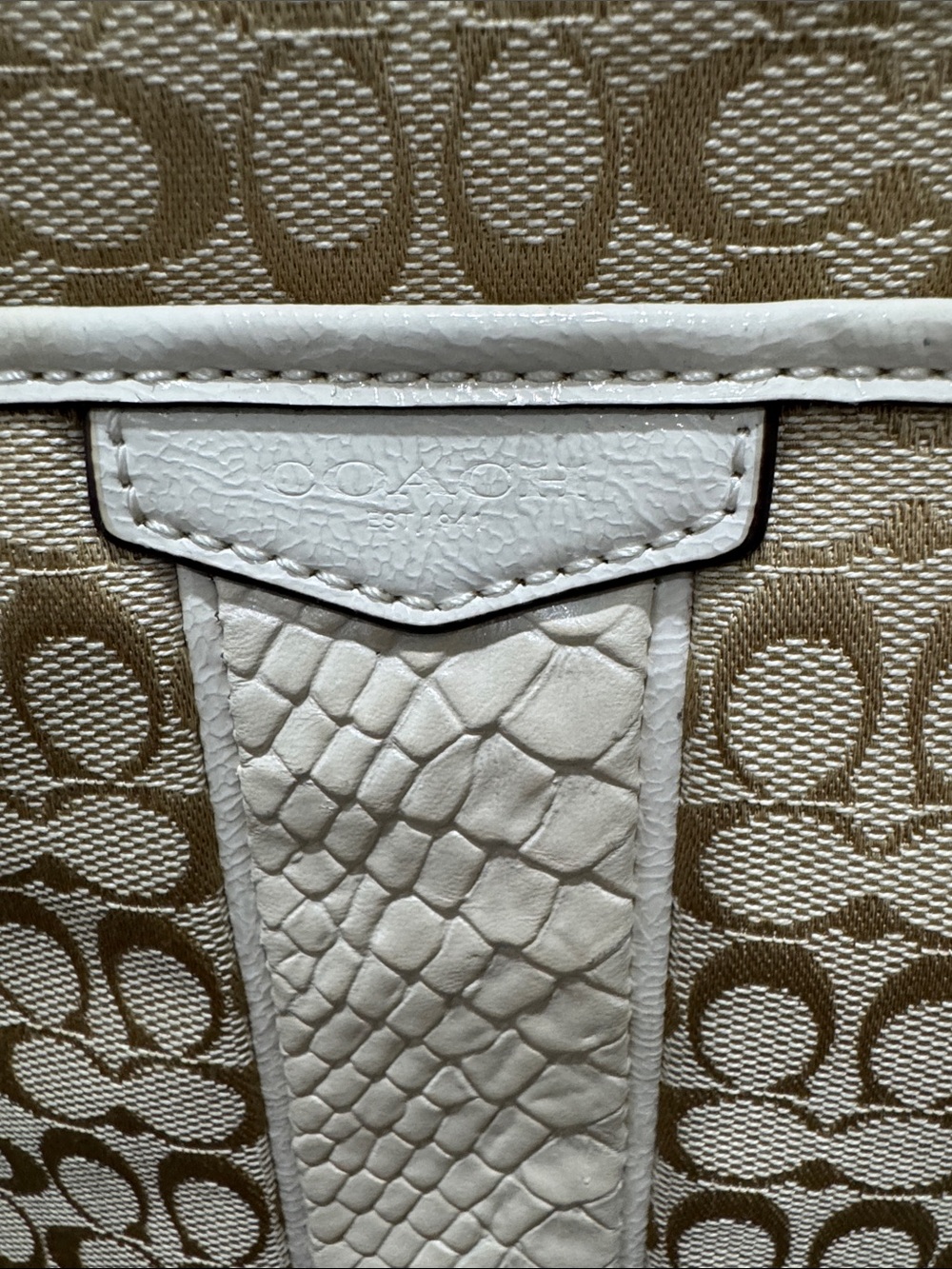 Coach Signature File Crossbody Bag Khaki White Snake Embossed Trim - Picture 2 of 11